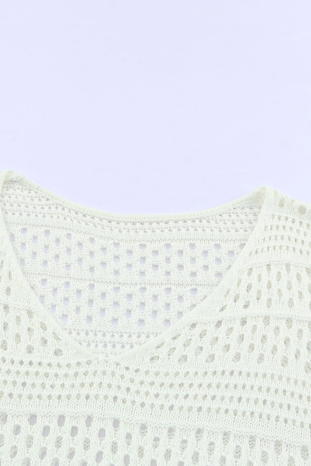 White Crochet V Neck Pullover Sweater