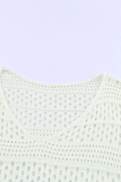 White Crochet V Neck Pullover Sweater