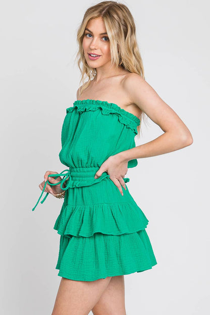 Giselle WASHED COTTON GAUZE RUFFLE ROMPER
