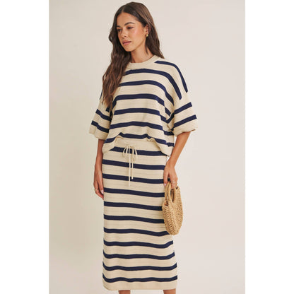 WEEKEND IN CANNES SOFT DRAPE COTTON STRIPE RELAXED SWEATER
