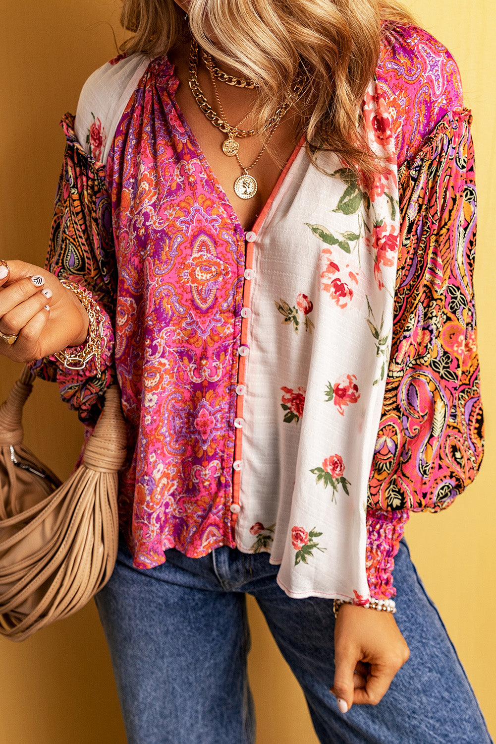 Multicolor Floral Patchwork Blouse