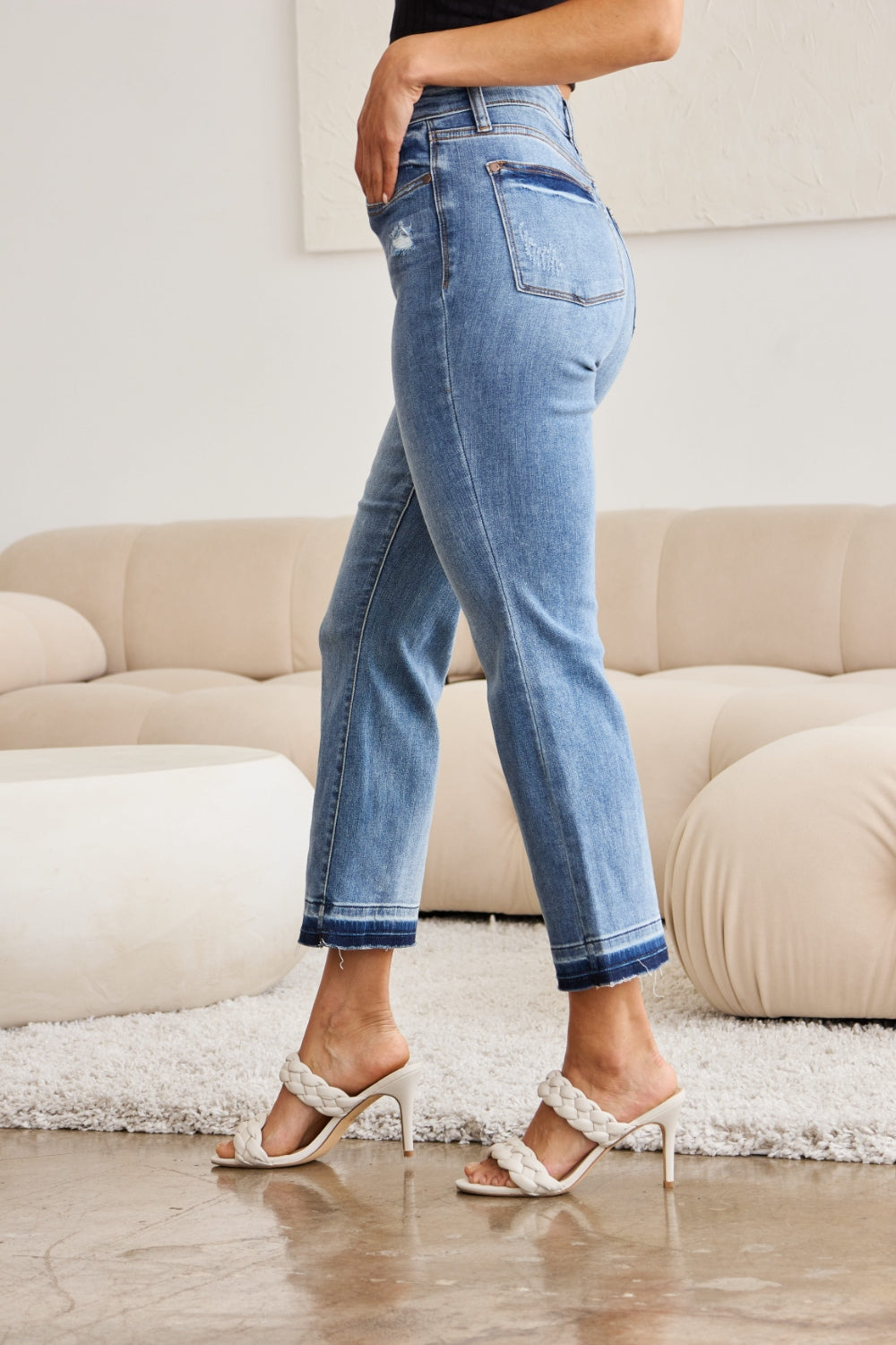 Size Inclusive Contrast Hem Cropped Bootcut Jeans