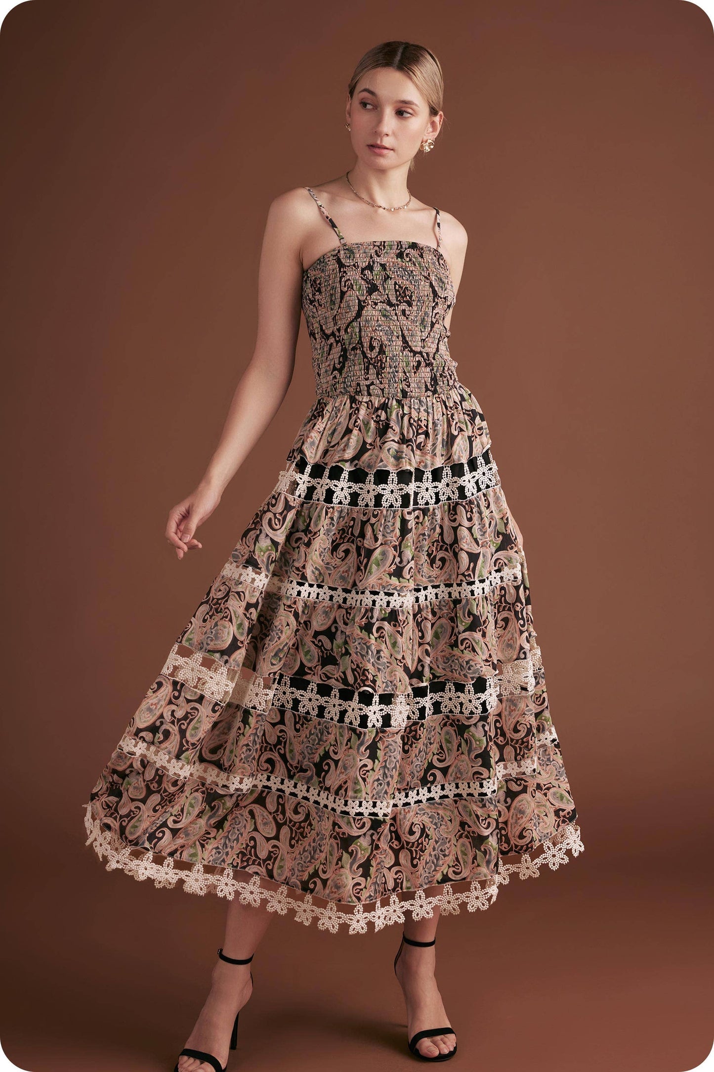Posh Paisley Eyelet Lace Midi Dress