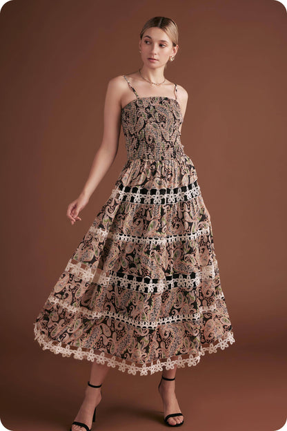 Posh Paisley Eyelet Lace Midi Dress