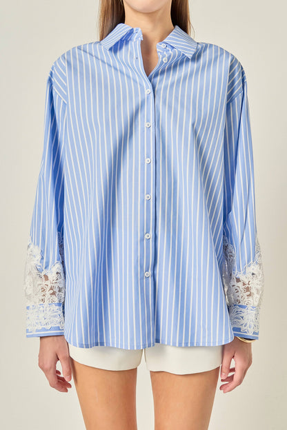 Embroidered Lace Stripe Shirt Top