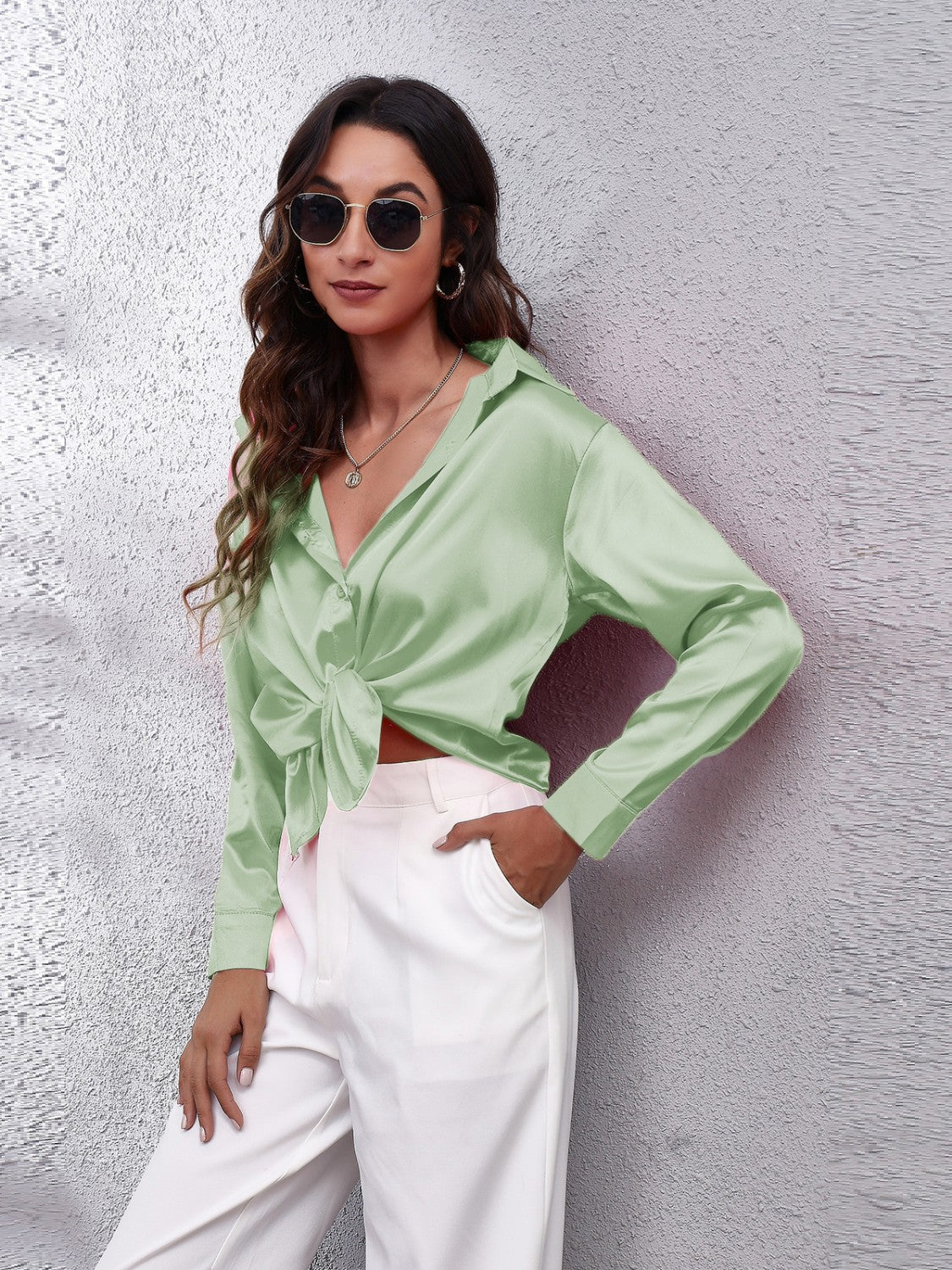 Button Up Classic Satin Shirt