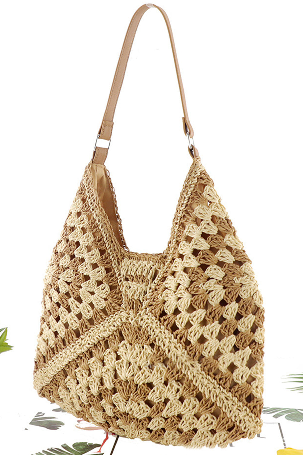 Khaki Stripe Bohemian Fashion Straw Woven Single Shoulder Bag