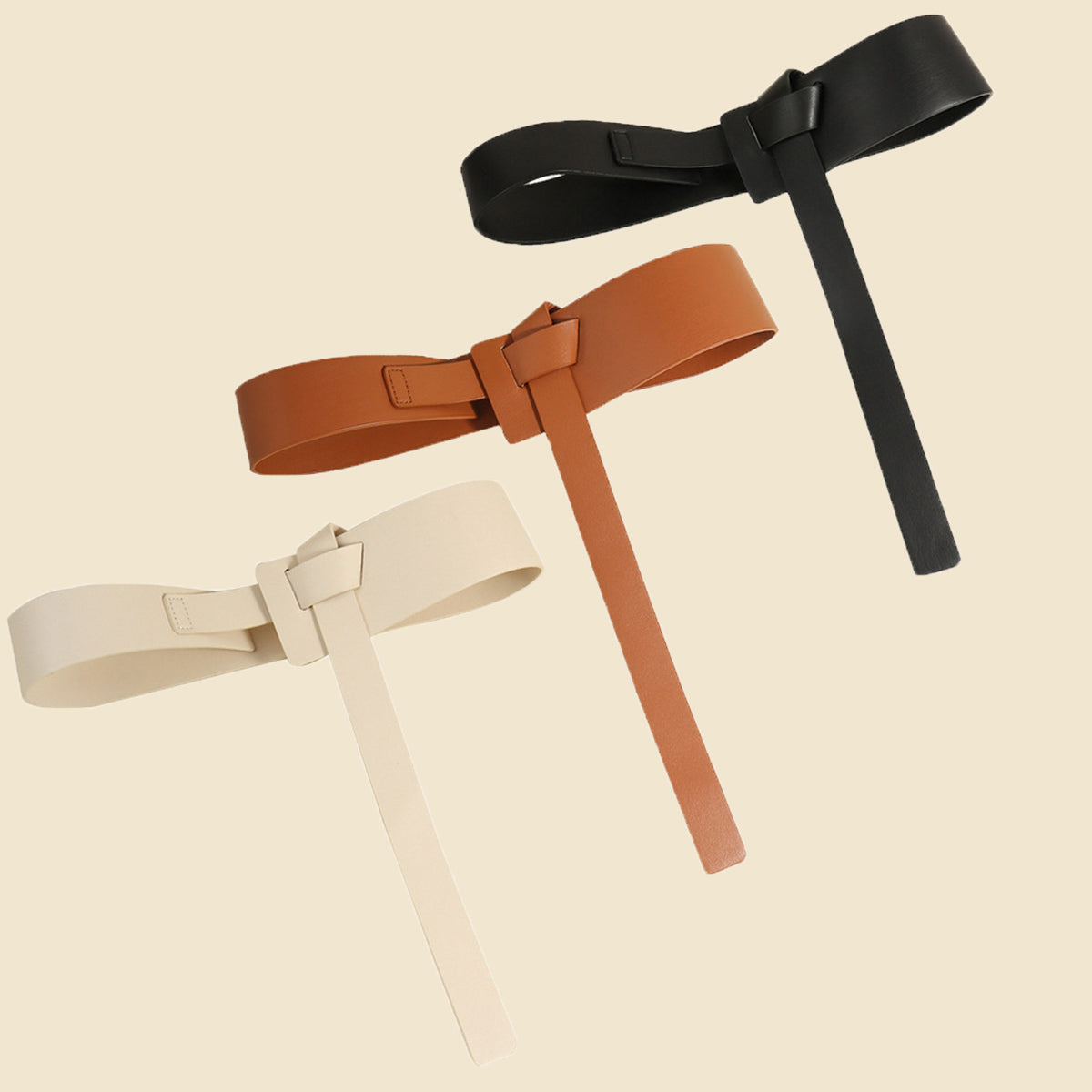 PU Leather Belt in white black or caramel knot detailing in front 