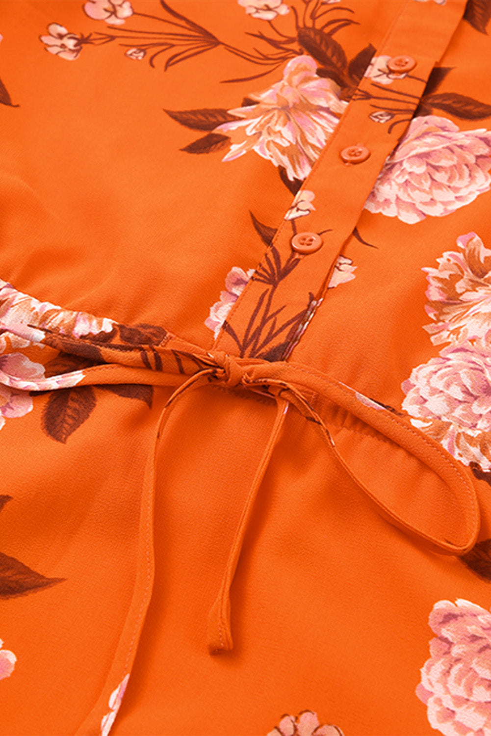 Orange Vintage Floral Print Drawstring Flowy Dress