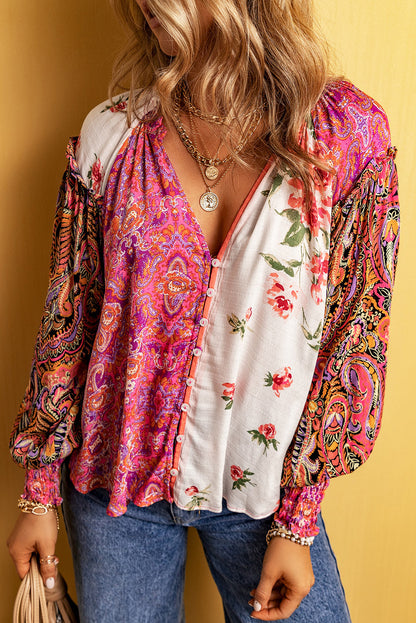 Multicolor Floral Patchwork Blouse