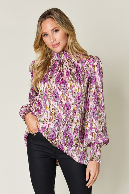 Size Inclusive Printed Smocked Long Sleeve Blouse