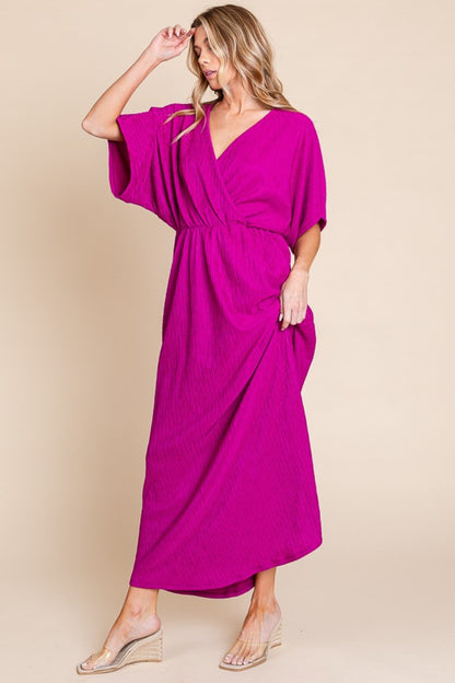 V-Neck Dolman Sleeve Maxi Dress with Pockets