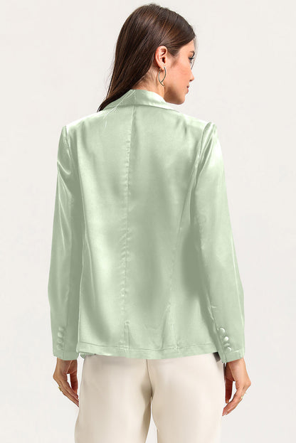 Green Collared Neck Single Breasted Blazer with Pockets