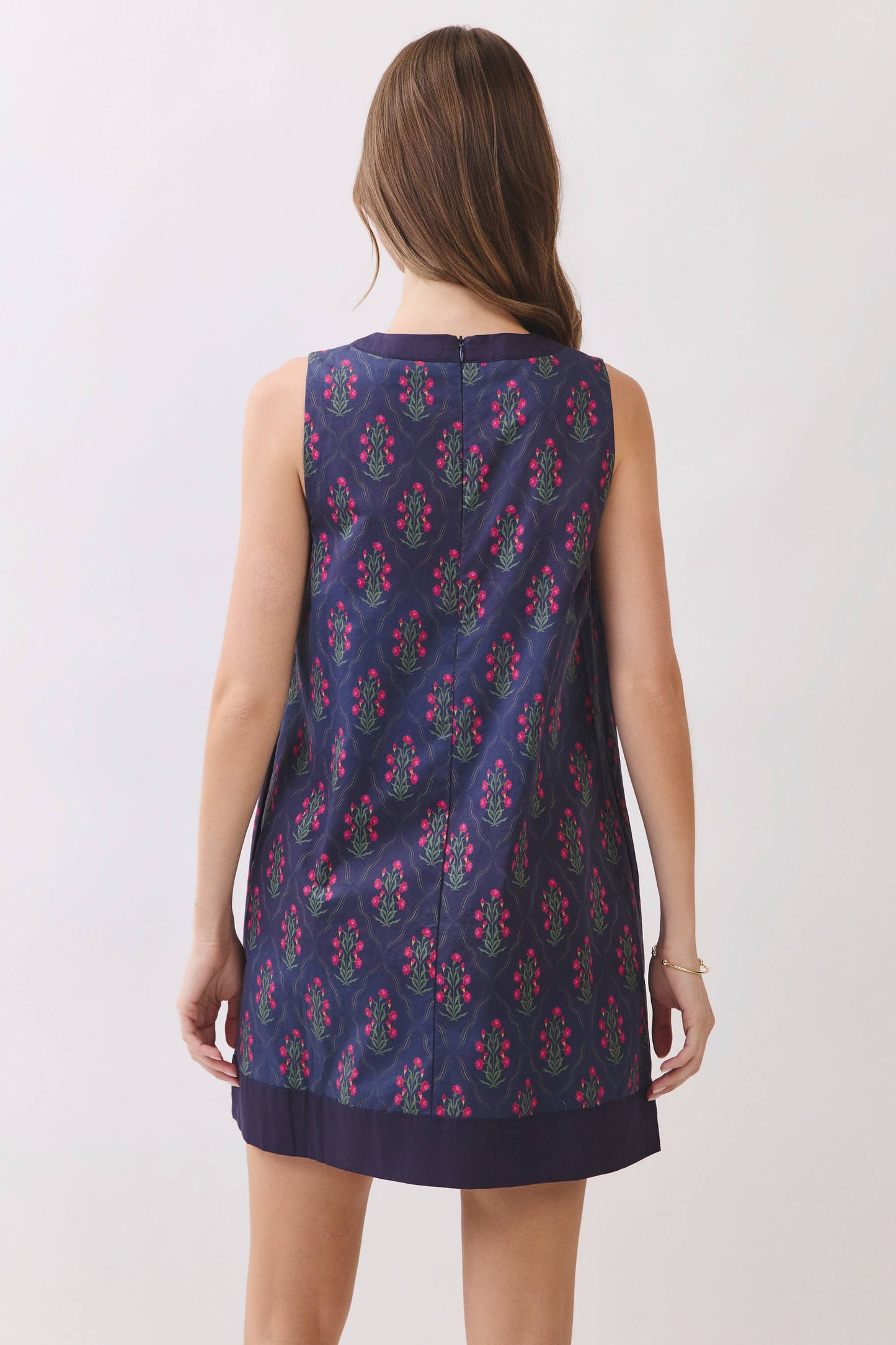 Floral Border Back Zipper Shift Mini Dress