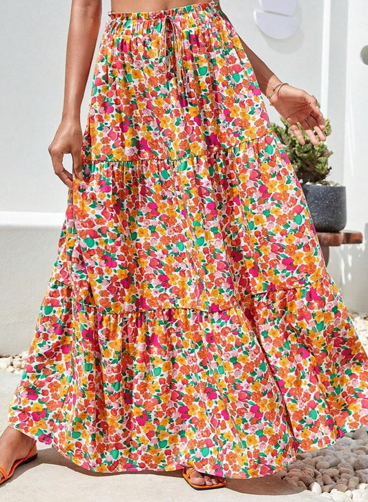 Elle Floral Elastic Waist Maxi Skirt