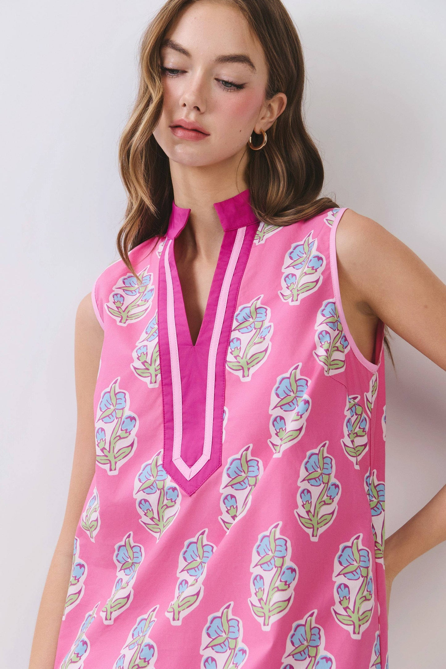 Rachel Floral Print Contrast Border Sleeveless Mini Dress