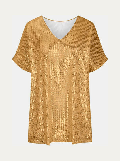 Size Inclusive Sequin V-Neck Short Sleeve Top