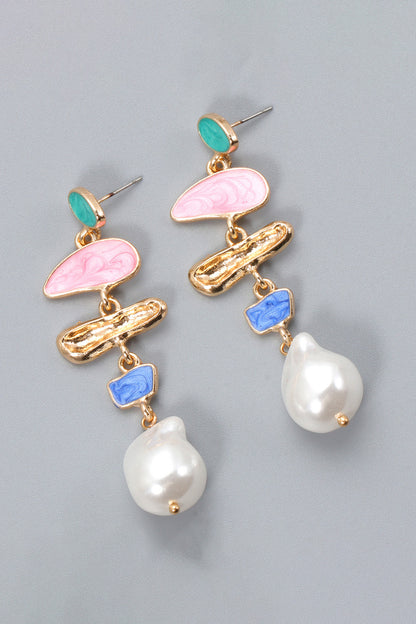 Zinc Alloy Synthetic Pearl Dangle Earrings