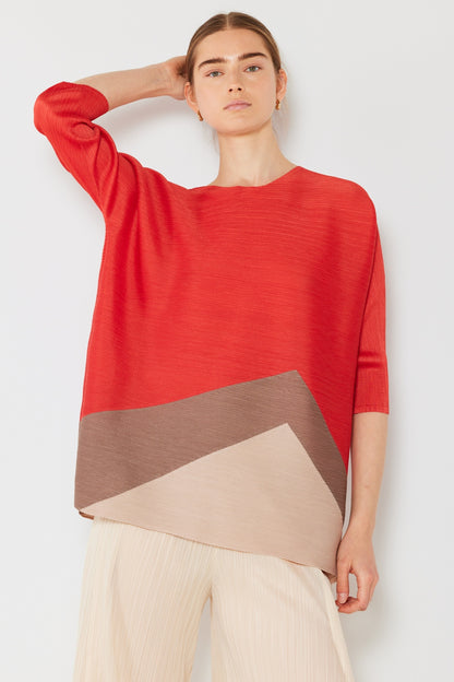 Marina Pleated Horizontal Rib Color Block Top