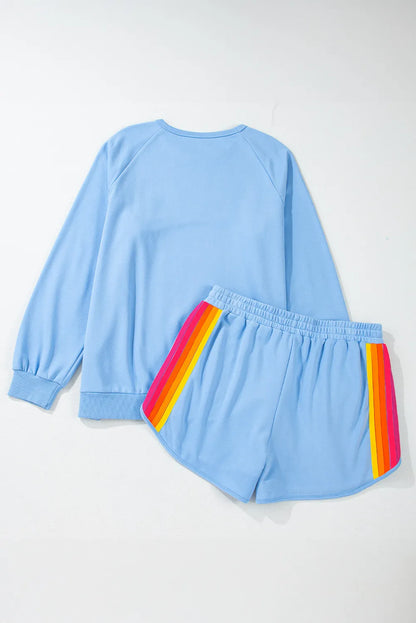 Size Inclusive Striped Round Neck Top and Shorts Set