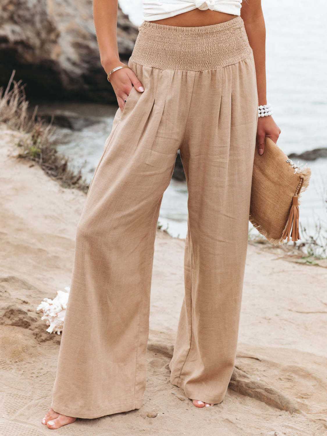 Wide Smocked waistband wide leg pant