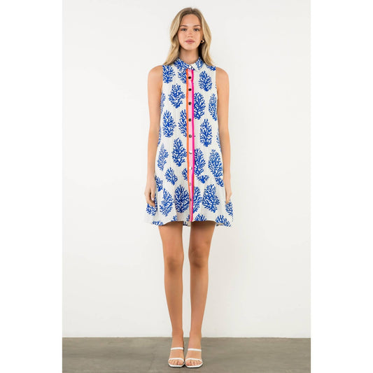 Sleeveless Collared Print Dress
