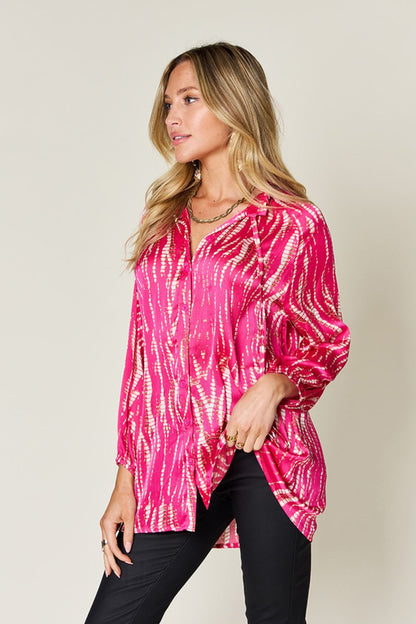 Size Inclusive Printed Button Up Long Sleeve Shirt