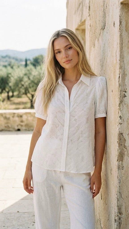 Women's Chic Lace-Embroidered Blouse SS26: White / XL