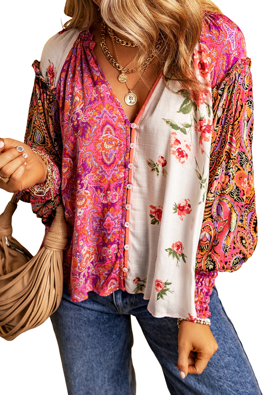 Multicolor Floral Patchwork Blouse