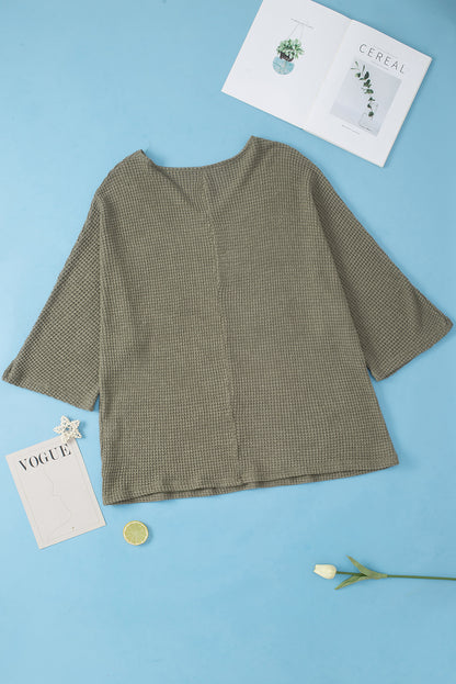 Green V-Neck Textured Knit Dolman Top