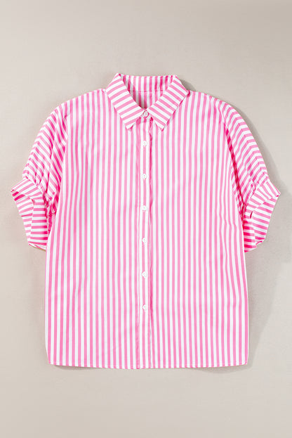 Anne Pink Stripe Dolman Sleeve Oversize Shirt