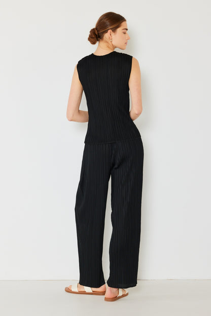 Marina Pleated Elastic-Waist Straight Pants