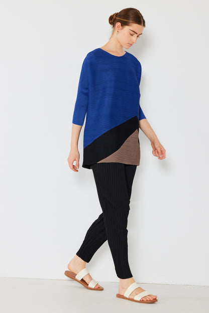 Marina Pleated Horizontal Rib Color Block Top