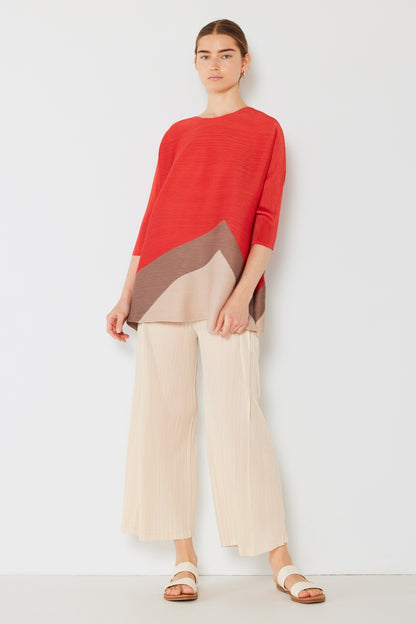 Marina Pleated Horizontal Rib Color Block Top