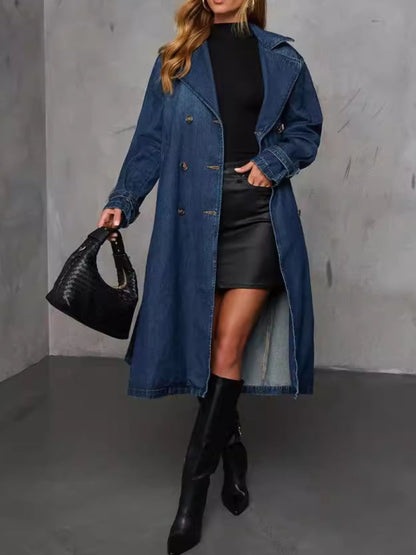 Button Up Long Sleeve Denim Duster Jacket