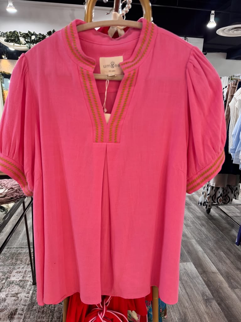 Umgee Pink Short Sleeve Top Small