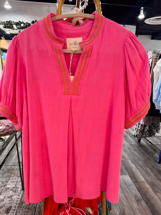 Umgee Pink Short Sleeve Top Small