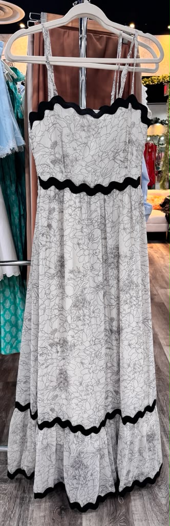 Adora White Floral RicRac Maxi Dress