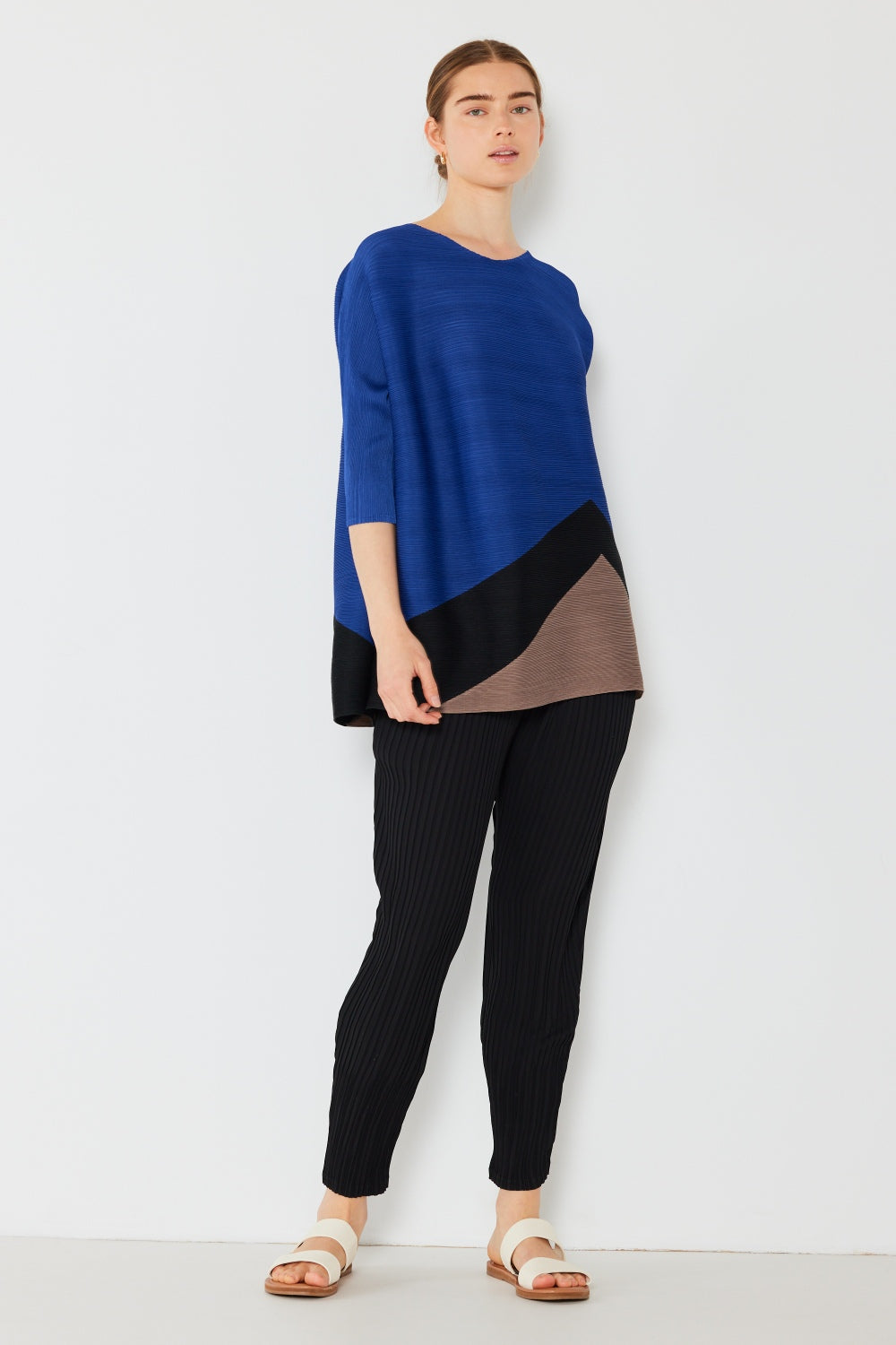 Marina Pleated Horizontal Rib Color Block Top