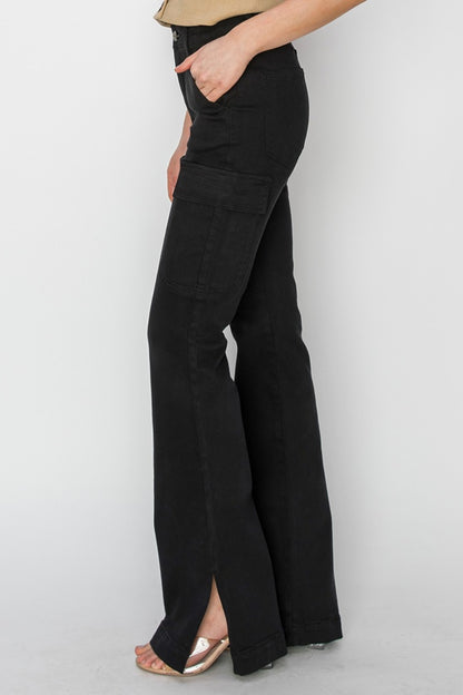 Size Inclusive High Rise Side Slit Cargo Bootcut Jeans