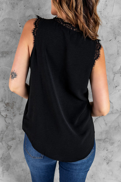 Lacey Eyelash V-Neck Tank Top