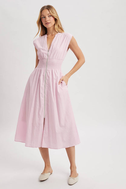 STRIPED FRONT ZIP MIDI DRESS / WL25-12227