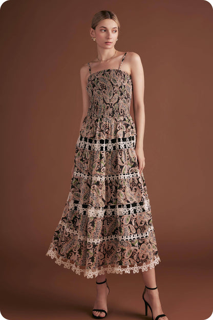 Posh Paisley Eyelet Lace Midi Dress