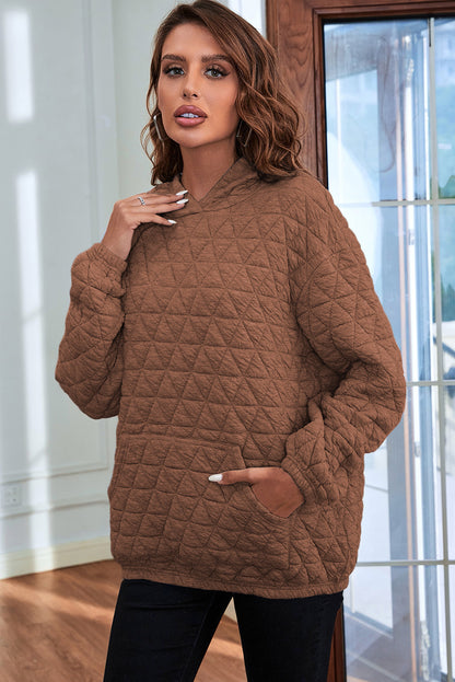 Cozy Coffee Quilted Kangaroo-Pocket Hoodie