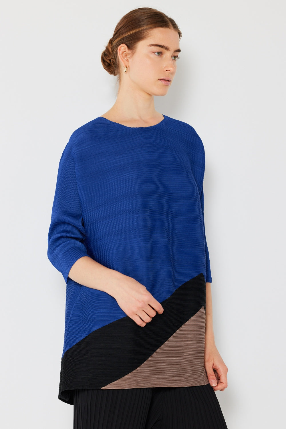 Marina Pleated Horizontal Rib Color Block Top