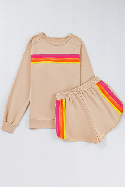 Size Inclusive Striped Round Neck Top and Shorts Set