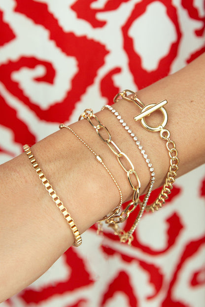 Gold Rhinestone Geometric 5 Strand Bracelet Set