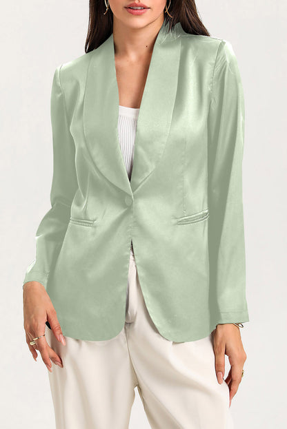 Green Collared Neck Single Breasted Blazer with Pockets