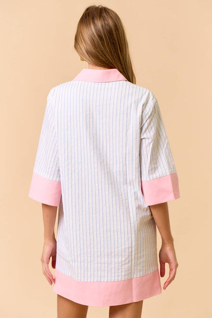 Color Block Striped Half Sleeve Shirt Dress