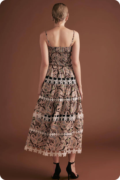 Posh Paisley Eyelet Lace Midi Dress